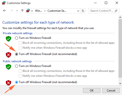 حل مشكلة المثلث الاصفر في ويندوز 10 نافذة الإعدادات الجديدة لجدار الحماية