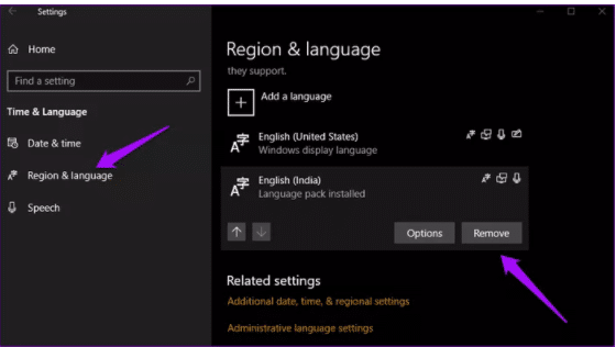 كيفية اظهار شريط اللغة في ويندوز 10 Region & Language